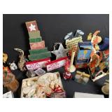 Christmas Decor Lot - Santa Figures, Signs, Wooden Tree & More Vintage Holiday Items