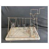 Vintage Rusty Wire Iron Sculpture Set - Swing-Frame Figures Garden Decor