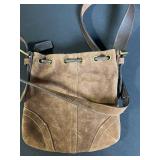 Monogram Wallet & Brown Suede Bucket Bag Set - Crossbody