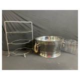 Charcoal Brazier Set with Rope-Handle Pot, 3-Ring Stand & Wire-Mesh Basket