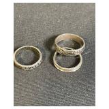 92.5 Silver Ring Set - 3 Sterling Silver Bands with Faith Engraving & Scroll Pattern
