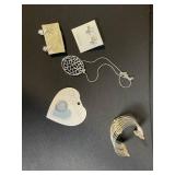 Sterling Silver Filigree Pendant Necklace & 2 Pairs of Earrings, Heart Ring, Multi-Bangle Bracelet