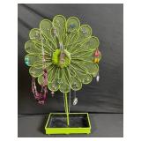 Green Metal Flower Jewelry Tree Display Stand with Dangling Necklaces and Earrings