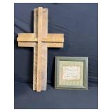 Wooden Cross & Framed Quote Plaque - Rustic Home Decor