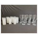 Glassware Set - Frosted Tumblers (9) & Clear Champagne Flutes (12)