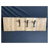 Vintage Wooden Coat Rack with 3 Iron Hooks - Includes Picnic Case & Wine Accessories