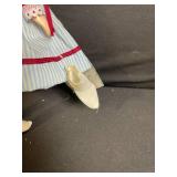 Doll - Vintage Fashion, Red Velvet Bodice, Lace Trim, Blue-Striped Skirt