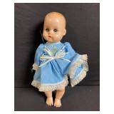 Two Vintage Baby Dolls in White Lace Gown and Blue Dress