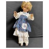 Doll 63078 - Vintage Floral Print Pinafore & White Lace Blouse Outfit