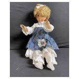 Doll 63078 - Vintage Floral Print Pinafore & White Lace Blouse Outfit