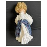 Doll 63078 - Vintage Floral Print Pinafore & White Lace Blouse Outfit