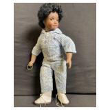 Soul Kids 1960s Doll - Dark-Skinned Boy in Striped Shirt & Denim Overalls