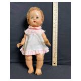 Vintage Baby Doll - Pink Dress with Lace Trim, Green Eyes, 14 inches tall
