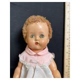 Vintage Baby Doll - Pink Dress with Lace Trim, Green Eyes, 14 inches tall