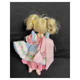 Three Vintage Fashion Dolls Lot - Blue-Striped Dress, Red Tulle Gown, Pink Striped Outfit