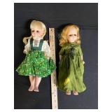 Vintage Vinyl Fashion Dolls - 2-Piece Lot in Green Floral and Olive Dresses