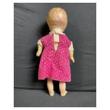 Vintage Baby Doll - Vinyl Head, Pink Dress, About 15 in. tall, Damaged Head