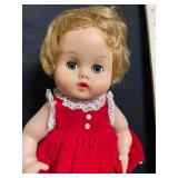 Doll - Vintage Blonde Baby Doll in Red Velvet Dress with Lace Trim