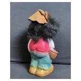 Vintage Troll Figurine - Hand-Painted Collectible with Colorful Outfit, Broken Hat