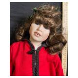 Vintage Christmas Doll - Red Velvet Cape, Green Velvet Dress, Holly Accents