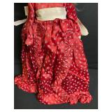 Doll - Vintage Fashion Doll in Red Floral Satin Gown with Cream Sash & Pearl Necklace