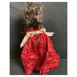 Doll - Vintage Fashion Doll in Red Floral Satin Gown with Cream Sash & Pearl Necklace