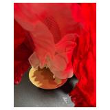 Doll - Vintage Fashion Doll in Red Floral Satin Gown with Cream Sash & Pearl Necklace