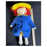 Rag Doll Plush - Blue Coat, Yellow Hat, Red Yarn Hair