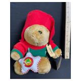 Red-Hooded Teddy Bear Plush with Green Shirt - Star Ornament