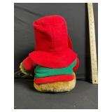 Red-Hooded Teddy Bear Plush with Green Shirt - Star Ornament