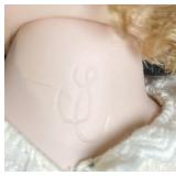 Pair of Vintage Bisque Dolls in Period Dresses - Green Stripe Dress & Pink Stripe Outfit