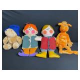 Assorted Plush Toys - 4-Piece Lot (Teddy Bear, 2 Rag Dolls, Dragon)