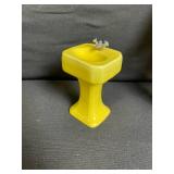 Dollhouse Miniature Yellow Bathroom Set - Bathtub, Sink & Toilet with Baby Doll