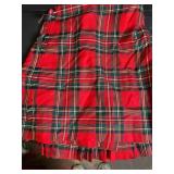 Red Plaid Wool Kilt Skirt with Buckle Waist - Vintage Tartan