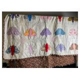 Butterfly Quilt - Handmade Bed Coverlet, 58 x 114 in