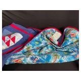 Quilt - Patchwork Blue Blocks with Pink Border, 84 x 74 in, Tropical Back