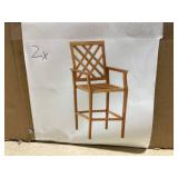 LOT OF 2 BABOOM Patio Teak Wood Bar Stools Natural/Teak Wood Wood Frame Stationary Bar Stool Chair with Slat Seat