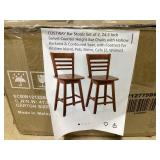 COSTWAY Bar Stools Set of 2, 24.5 Inch Swivel Counter Height Bar Chairs with Hollow Backrest & Contoured Seat, with Footrest for Kitchen Island, Pub, Bistro, Cafe (2, Walnut)
