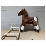 Qaba Kids Plush Toy Rocking Horse Pony Toddler Ride on Animal for Girls Pink Birthday Gifts with Realistic Sounds, Brown