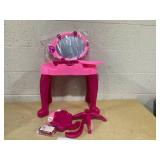 Qaba Kids Vanity Set with Mirror and Stool, with Light and Sound, Pink (Used)