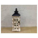 HOMCOM 21" Large Rustic Lantern Decorations, Hanging Wooden Metal Indoor Covered Outdoor Lantern for Home Decor (No Glass), Black and Distressed Natural Wood Color