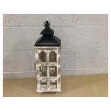 HOMCOM 21" Large Rustic Lantern Decorations, Hanging Wooden Metal Indoor Covered Outdoor Lantern for Home Decor (No Glass), Black and Distressed Natural Wood Color