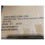 25" Traditional 2 Drawers Solid Wood End Table with Pull-out Tray and Charging Station Cherry (Slightly Used, Missing: Part C)