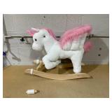 Qaba Baby Rocking Horse, Plush Animal Rocker for Toddlers Aged 18-36 Months, Stuffed Ride Toy with Sounds, Seat Belt, White and Pink ( minor transit damage)