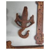 Antique Rusty Iron Hardware Lot - Hooks, Latches, Brackets & Straps (6 Pieces)