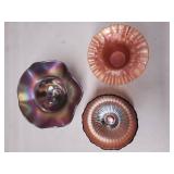 Carnival Glass Iridescent 4-Piece Bowl Set - Pedestal Compote + 3 Bowls