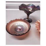 Carnival Glass Iridescent 4-Piece Bowl Set - Pedestal Compote + 3 Bowls
