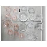 Crystal Cut Glassware Collection - Clear & Pink Goblets, Bowls & Dishes