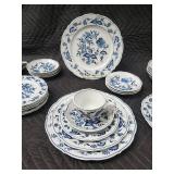 Blue & White Floral Porcelain Dinnerware Set - Plates, Bowls & Teacup