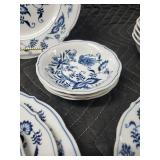 Blue & White Floral Porcelain Dinnerware Set - Plates, Bowls & Teacup